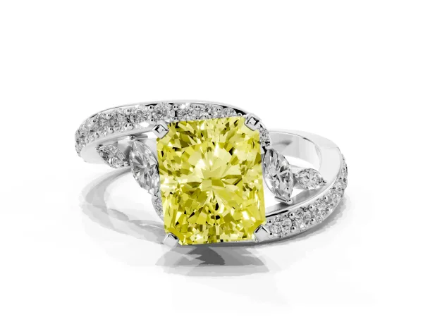 Fancy Yellow Radiant Cut Solitaire with Pavé Twist Band and Four-Prong Setting Platinum