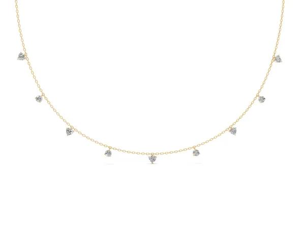 Heart and Round Diamond Station Necklace Yellow gold