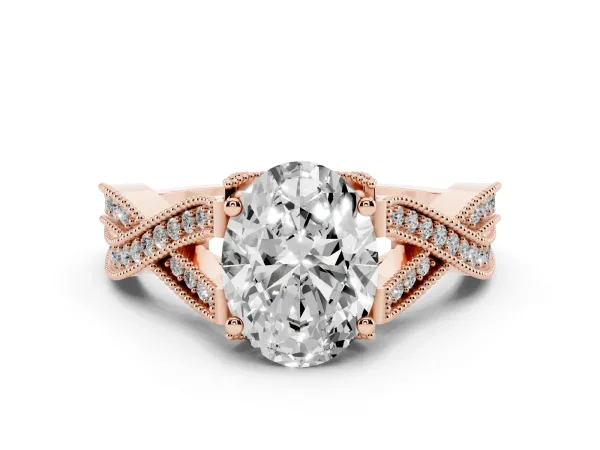 Oval Cut Cut Diamond Twisted Band with Milgrain Pave Setting and Four-Prong Setting Rose gold