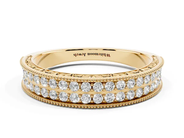 Pavé Round Diamond Eternity Band with Milgrain Edge Yellow gold