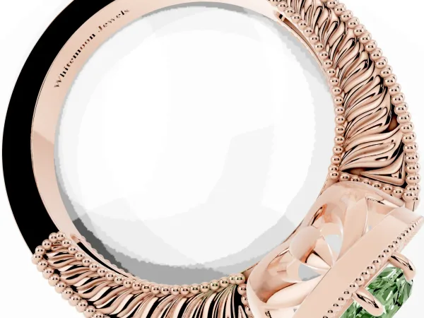 Fancy Green Marquise Cut Cut Halo Diamond Ring with Pavé Band and Four-Prong Setting Rose gold