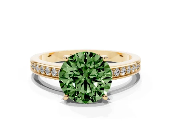 Fancy Green Round Cut Solitaire Pavé Band Prong Setting Ring Yellow gold