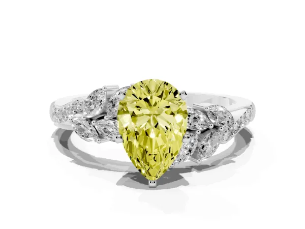 Fancy Yellow Pear Cut Solitaire Marquise Twist Band with Six-Prong Setting White gold