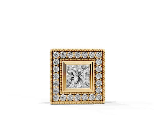 Square Halo Princess Cut Pendant with Bezel Setting Yellow gold