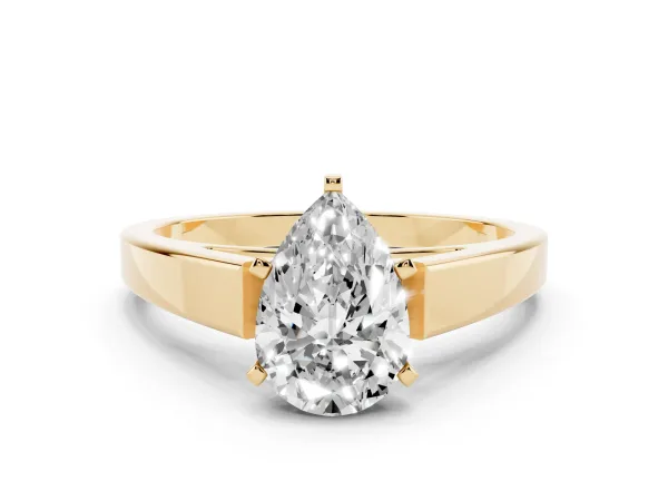 Pear Cut Solitaire Engagement Ring with Four-Prong Setting and Tapered Band Yellow gold