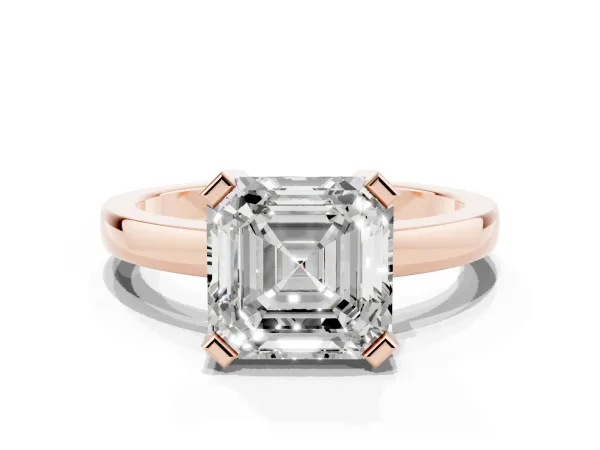Asscher Cut Cut Solitaire Ring with Four-Prong Setting and Classic Band Rose gold