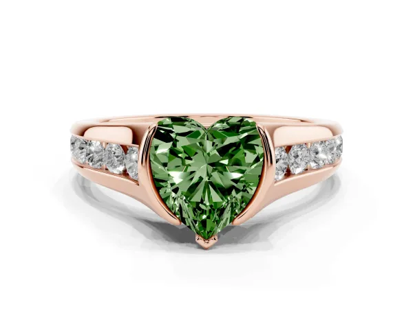 Fancy Green Heart Cut Solitaire Bezel-Set Diamond Ring with Channel-Set Band Rose gold