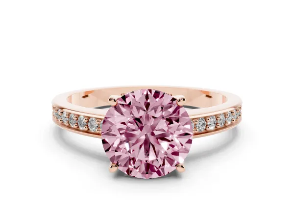 Fancy Pink Round Cut Solitaire Pavé Band Prong Setting Ring Rose gold