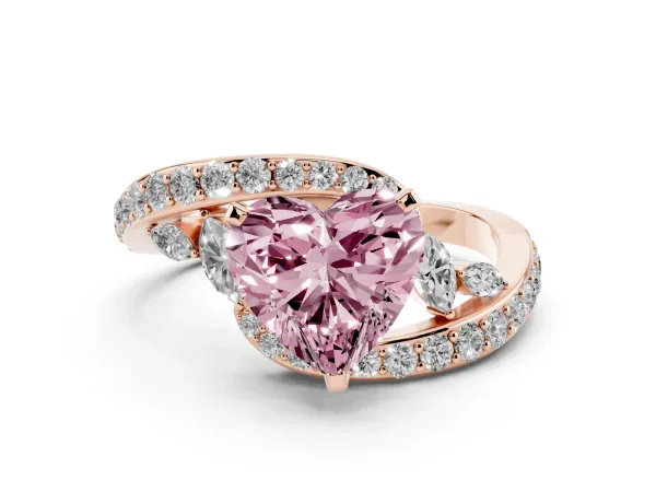 Fancy Pink Heart Cut Solitaire with Pavé Twist Band and Four-Prong Setting Rose gold
