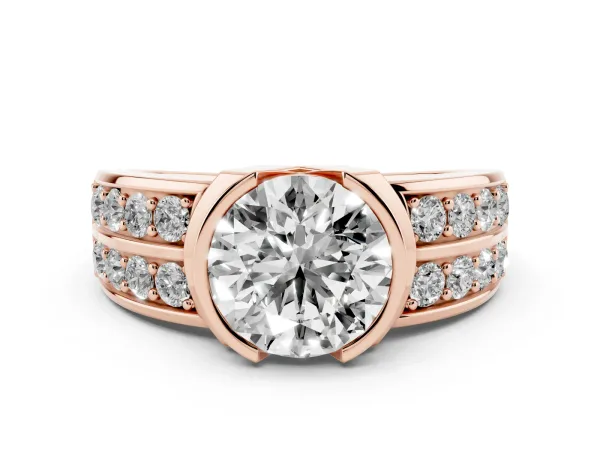 Round Cut Brilliant Diamond Channel Set Wide Band Ring with Bezel Setting Rose gold