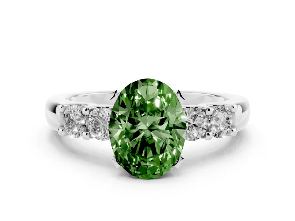 Fancy Green Oval Cut Brilliant Cut Diamond Five-Stone Prong Set Engagement Ring with Channel Band White gold
