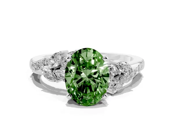Fancy Green Oval Cut Solitaire Marquise Twist Band with Six-Prong Setting White gold