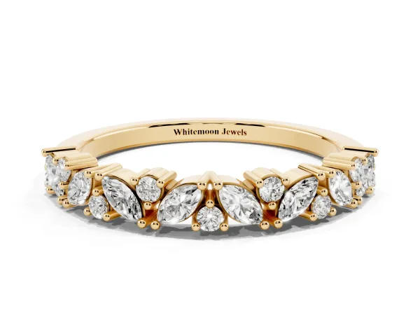 Marquise and Round Diamond Vine Eternity Band with Prong Setting Yellow gold