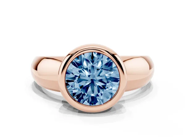 Fancy Blue Bezel Set Round Cut Solitaire Ring with Wide Band Rose gold