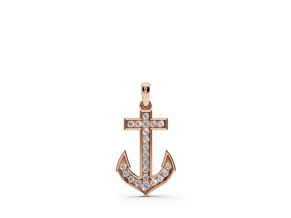 Pavé Round Diamond Anchor Pendant with Four-Prong Setting Rose gold