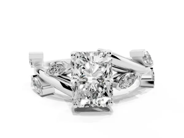 Radiant Cut Solitaire Twisted Band Marquise Accent Prong Setting Ring Platinum
