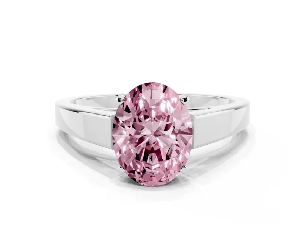 Fancy Pink Oval Cut Solitaire Engagement Ring with Four-Prong Setting and Tapered Band White gold