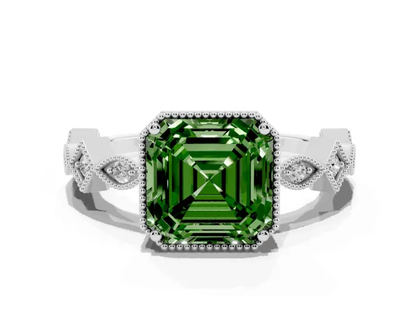 Fancy Green Asscher Cut Milgrain Marquise Diamond Twist Band Ring Platinum