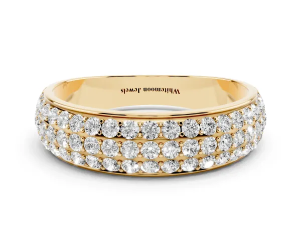 Three-Row Round Diamond Eternity Band with Shared Prong Setting Yellow gold