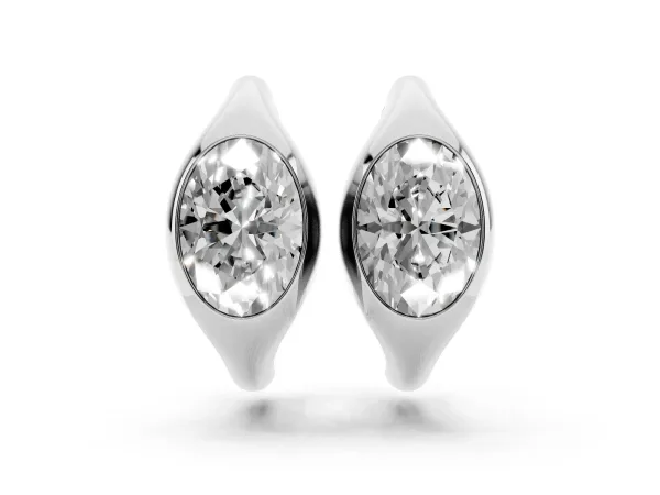 Oval Diamond Framed Huggie Hoop Earrings White gold
