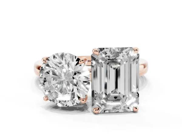 Round Cut and Emerald Cut Toi Moi Ring with Prong Setting Rose gold