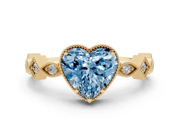 Fancy Blue Heart Cut Milgrain Marquise Diamond Twist Band Ring Yellow gold