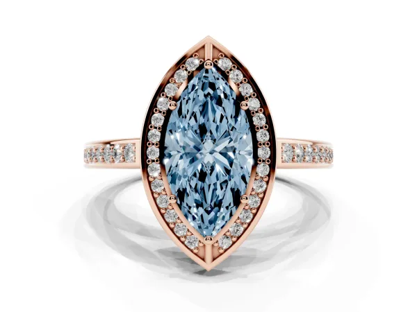 Fancy Blue Marquise Cut Cut Halo Pave Split Shank Prong Setting Ring Rose gold