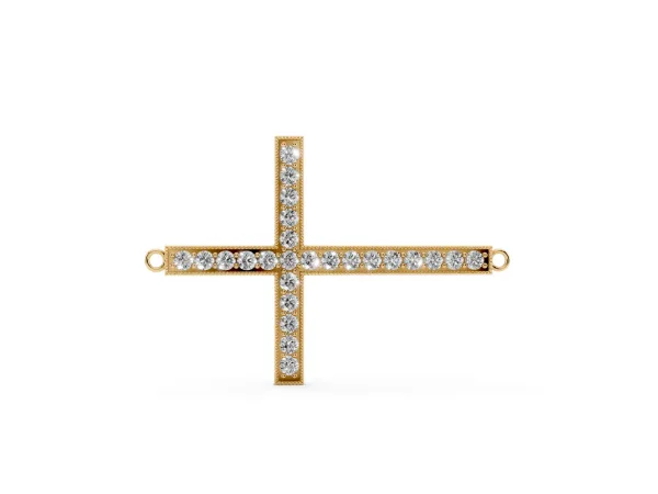 Pavé Round Diamond Cross Pendant Yellow gold