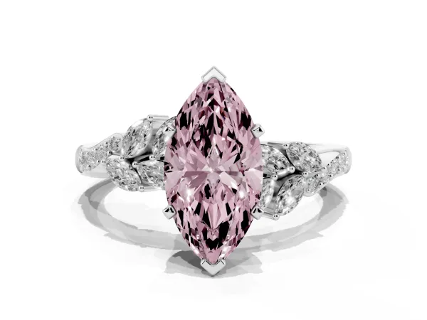 Fancy Pink Marquise Cut Solitaire Marquise Twist Band with Six-Prong Setting White gold