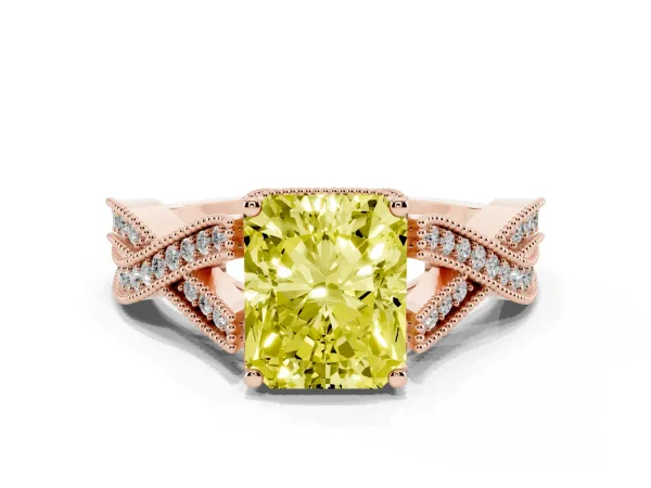 Fancy Yellow Radiant Cut Cut Diamond Twisted Band with Milgrain Pave Setting and Four-Prong Setting Rose gold