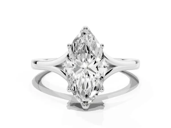 Marquise Cut Solitaire Diamond Ring with Six-Prong Setting and Tapered Band Platinum