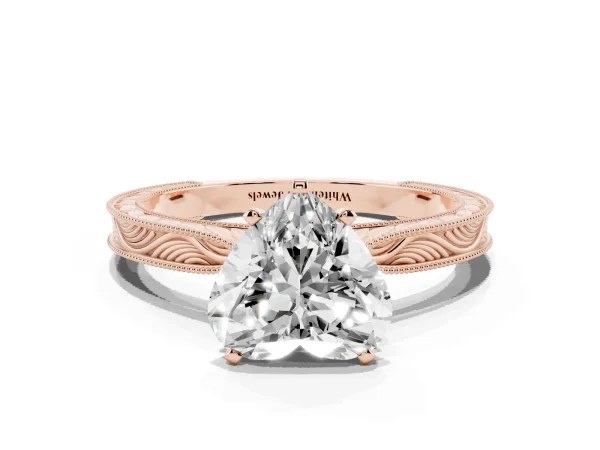Heart Cut Solitaire Milgrain Engraved Band with Four-Prong Setting Rose gold