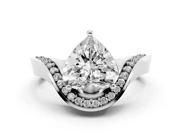 Heart Cut Solitaire Diamond Engagement Ring with Pave Band and Four-Prong Setting Platinum
