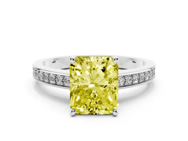 Fancy Yellow Radiant Cut Solitaire Pavé Band Prong Setting Ring Platinum