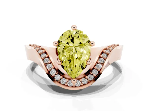 Fancy Yellow Pear Cut Solitaire Diamond Engagement Ring with Pave Band and Four-Prong Setting Rose gold