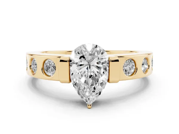 Pear Cut Brilliant Channel-Set Diamond Ring with Bezel Prong Setting Yellow gold