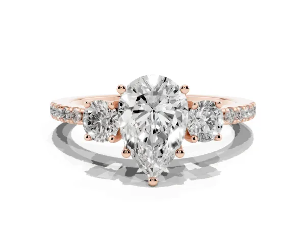 Three-Stone Pear Cut Cut Diamond Pavé Band with Prong Setting Rose gold