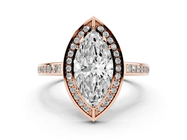 Marquise Cut Cut Halo Pave Split Shank Prong Setting Ring Rose gold