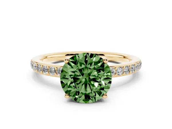 Fancy Green Round Cut Cut Diamond Pavé Band Ring with Four-Prong Setting Yellow gold