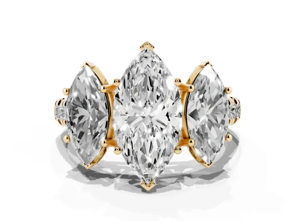 Three-Stone Marquise Cut Diamond Pavé Band with Prong Setting Yellow gold