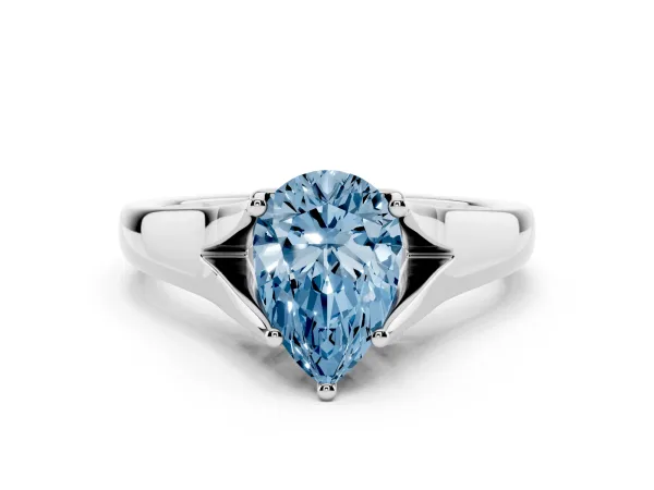 Fancy Blue Pear Cut Solitaire Diamond Ring with Cathedral Band and Four-Prong Setting Platinum