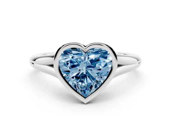 Fancy Blue Bezel Set Heart Cut Cut Solitaire Ring with Tapered Band White gold
