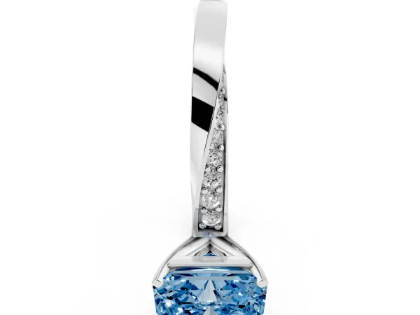 Fancy Blue Radiant Cut Diamond Engagement Ring with Side Stone Accents and Four-Prong Setting White gold