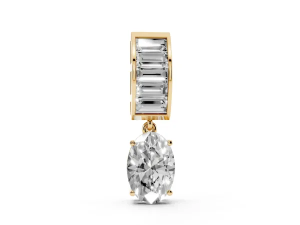 Oval and Baguette Diamond Drop Pendant Yellow gold