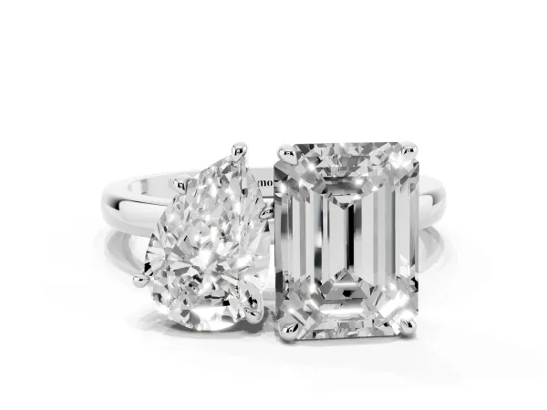 Pear Cut and Emerald Cut Toi Moi Ring with Prong Setting White gold