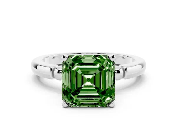 Fancy Green Asscher Cut Solitaire Beaded Band with Four-Prong Setting Platinum