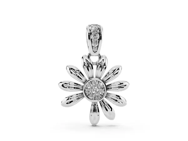 Round Diamond Daisy Flower Pendant with Diamond Accents Silver
