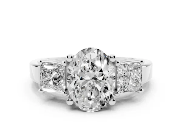 Three-Stone Oval Cut Cut Solitaire Ring with Prong Setting White gold