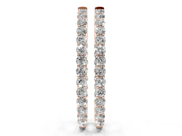 Round Cut Diamond Hoop Earrings with Channel Setting and Four-Prong Setting Rose gold