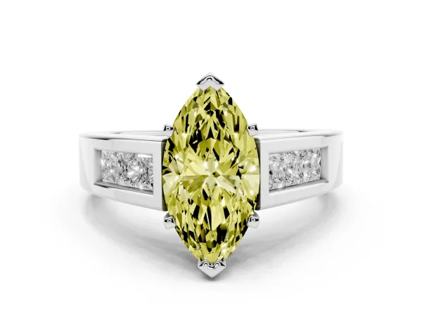 Fancy Yellow Marquise Cut Cut Channel Set Solitaire Ring with Four-Prong Setting Platinum